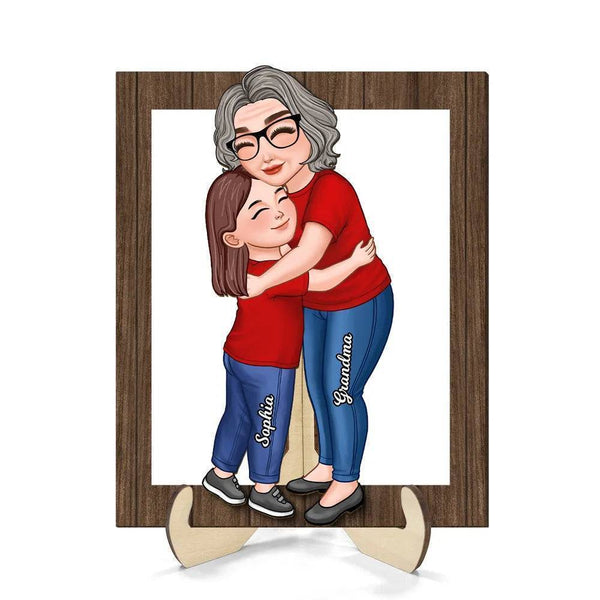 Embrace of Generations - Personalized 'Grandma & Grandkid Hug' Wooden Plaque - A Heartwarming Gift for Grandma