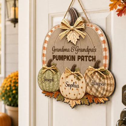 Personalized Wooden Sign, Grandma & Grandpa's Pumpkin Patch, Rustic Fall Door Decor, Unique Gift for Grandparents