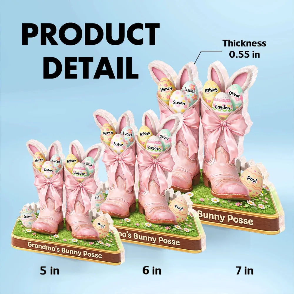 Personalized Shaped Acrylic Block Plaque Grandma's Bunny Posse Easter Boots Shelf Decor, Unique Gift for Grandma
