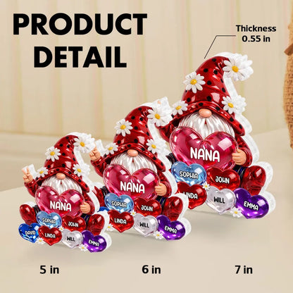 Personalized Shaped Acrylic Block Plaque Nana Gnome Holding Heart Balloons, Sweet Shelf Decor, Unique Gift for Grandma