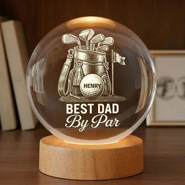 Personalized Golf Dad Globe Lamp, Best Dad By Par Night Light, Unique Father's Day Gift For Dad