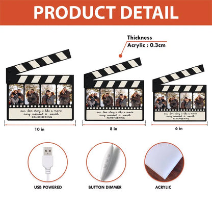 Clapperboard Acrylic Light Box, Personalized Photos and Warm Glow Bedroom Decor for Couples, a Unique Romantic Gift