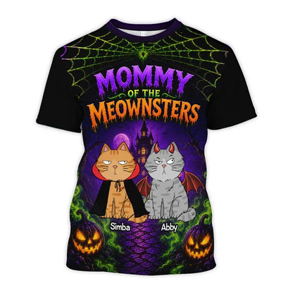 Personalized Printed Classic Tee, Purple Spooky Cats & Haunted House, Unique Gift for Cat Lovers