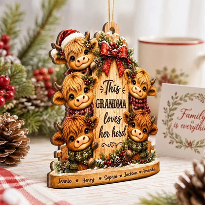 This Grandma Loves Her Herd Personalized Wooden Ornament, Creative Family Keepsake and Unique Gift for Grandma