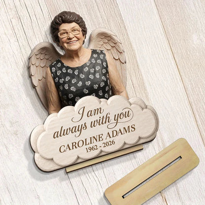 Personalized Wooden Plaque with Custom Memorial Portrait and Angel Wings, Unique Sympathy Gift for Family