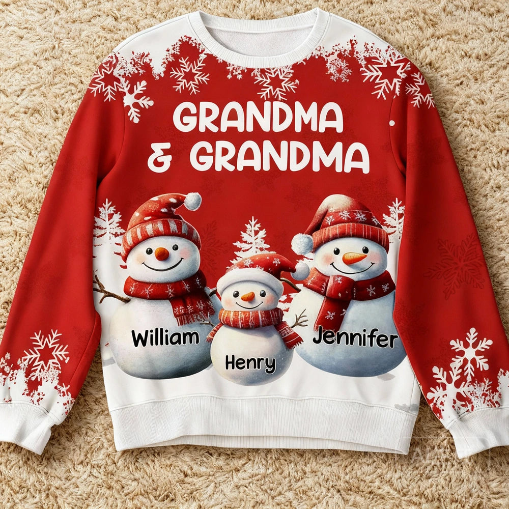 Personalized Printed Sweatshirt for Grandma and Grandpa with Cute Snowman Family Art, Cozy Christmas Keepsake & Unique Grandparent Gift
