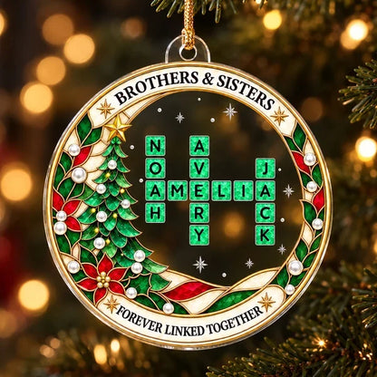 Personalized Acrylic Ornament, Sibling Crossword on a Christmas Tree, Unique Gift for Brothers & Sisters