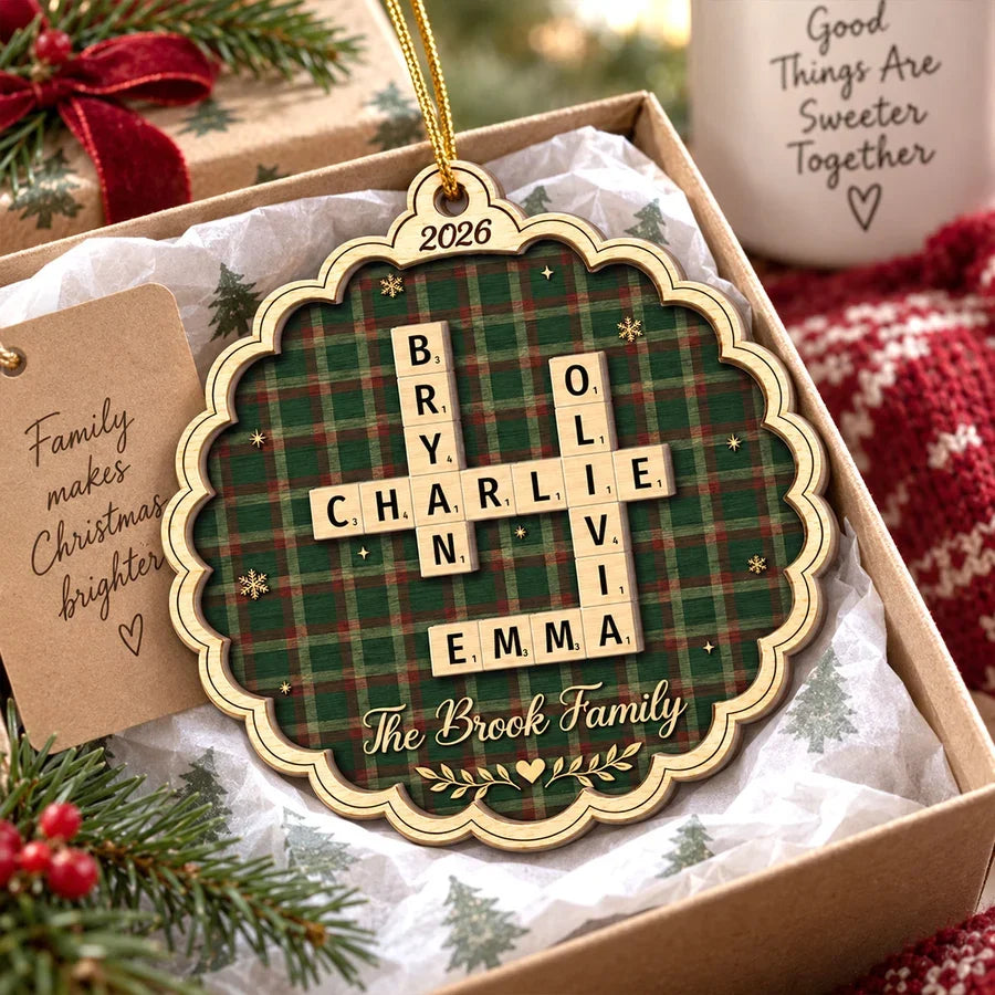 Personalized Wooden Ornament, Heartwarming Family Crossword on a Christmas Tree, Creative Gift for Grandparents