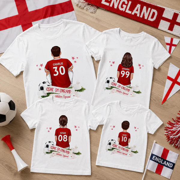 Personalized England Soccer Fan Classic Tee, Player Back View Design, Unique Gift for Family Match Days