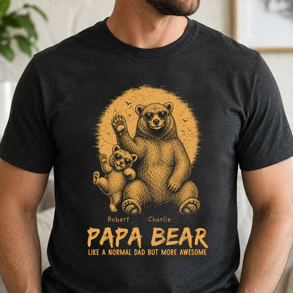 Personalized Classic Tee With Waving Papa Bear Art, Unique Father's Day Gift For Dad