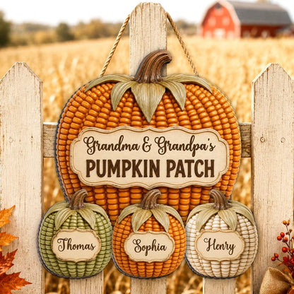 Personalized Wooden Sign, Grandma & Grandpa's Pumpkin Patch Fall Decor, Unique Gift for Grandparents