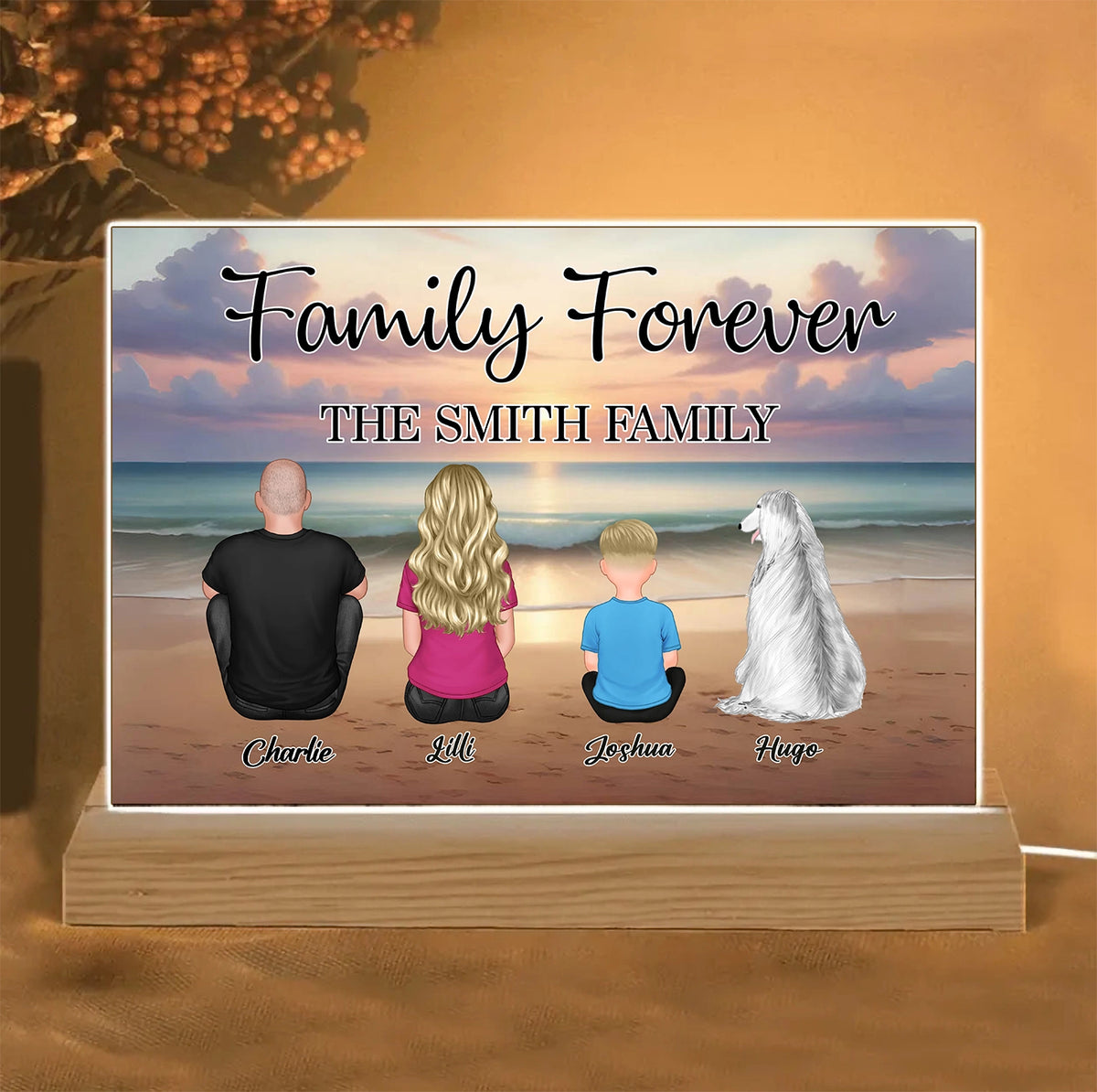 Family Forever Beach Design - Personalized Wallet Card, Blanket, Cotton Tote Bag, Wooden Carhanger, LED Plaque, Keychain and Poster, Unique Gift