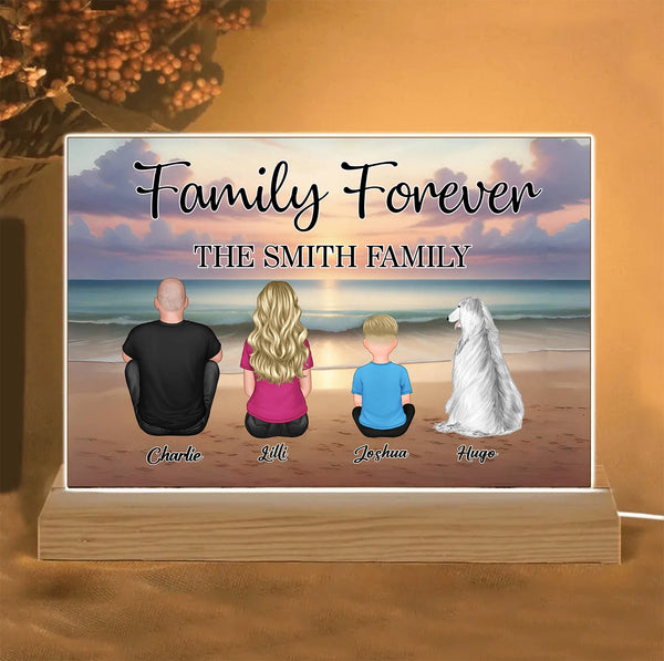 Family Forever Beach Design - Personalized LED Plaque, Keychain, Poster, Wallet Card, and Pillow, Unique Gift