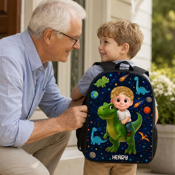 Personalized Kids School Backpack, Cute Dinosaur Space & Jungle Art, Unique Gift for Boys & Girls