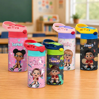 Personalized Kids Water Bottle with Pink Unicorn Pattern, Unique Creative Gift for Daughter