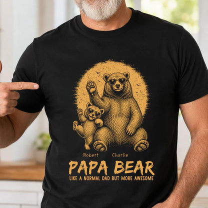 Personalized Classic Tee With Waving Papa Bear Art, Unique Father's Day Gift For Dad