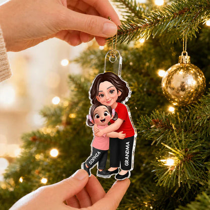 Personalized Acrylic Ornament For Grandma, Hugging Grandchild Cartoon, Creative Gift For Family Memories