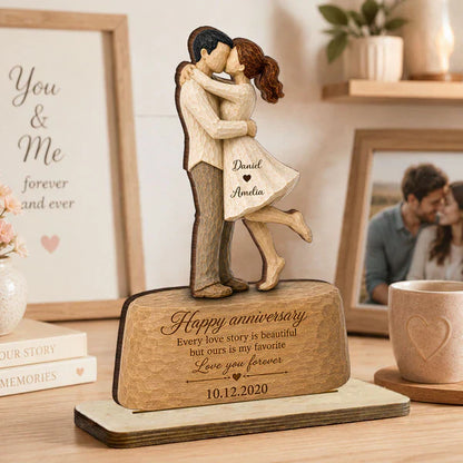 Personalized Wooden Plaque, Kissing Couple Anniversary Keepsake, Unique Gift for Her & Him