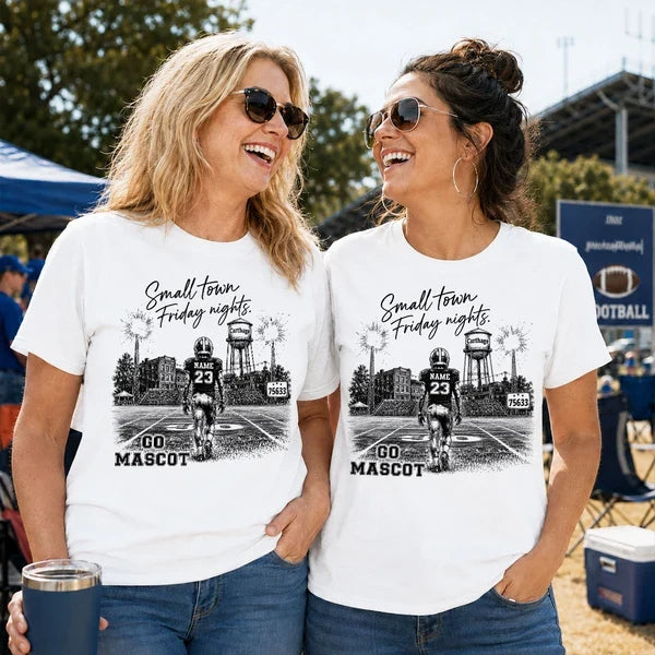 Small Town Friday Nights Personalized Classic Tee, Player Walking Onto Stadium Field, Creative Gift for Football Fans