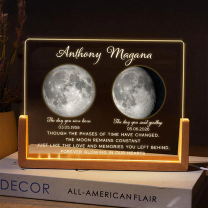 Personalized LED Light Frame with Moon Phase Memorial Art, Unique Sympathy Gift for Family Keepsake