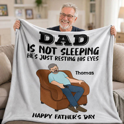 Personalized Fleece Blanket, Resting His Eyes Armchair Dad Cartoon, Unique Father's Day Gift for Dad