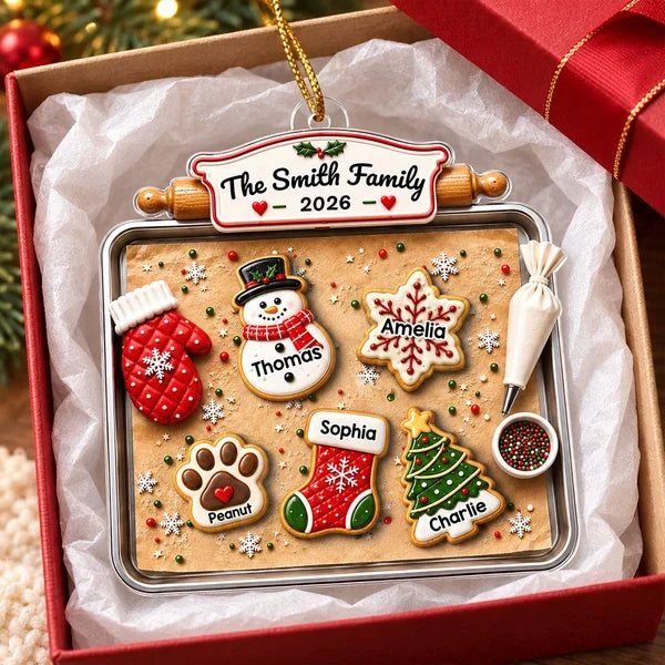 Personalized Acrylic Ornament, Gingerbread Family Baking Scene, Unique Christmas Gift for Families