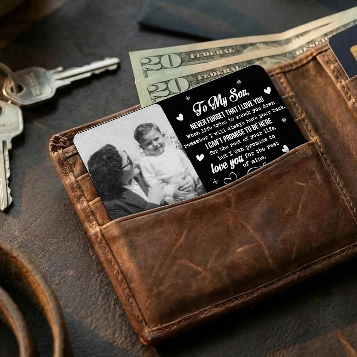 Personalized Metal Wallet Card with Custom Photo and Love Note for Son - Unique Everyday Keepsake Gift