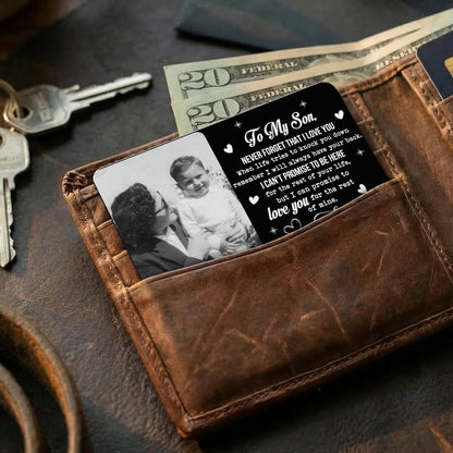 Personalized Metal Wallet Card with Custom Photo and Love Note for Son - Unique Everyday Keepsake Gift
