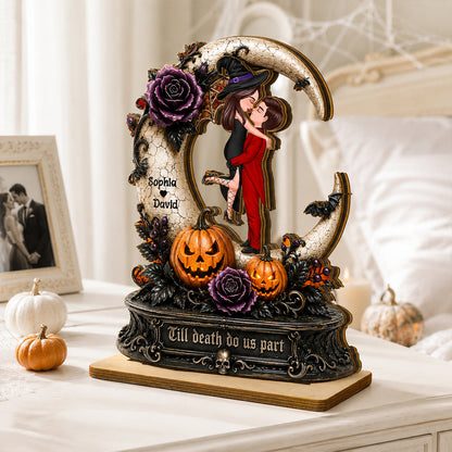 2-Layer Wooden Plaque with Spooky Couple & Pumpkins, Custom Romantic Keepsake, Creative Gift for a Couple