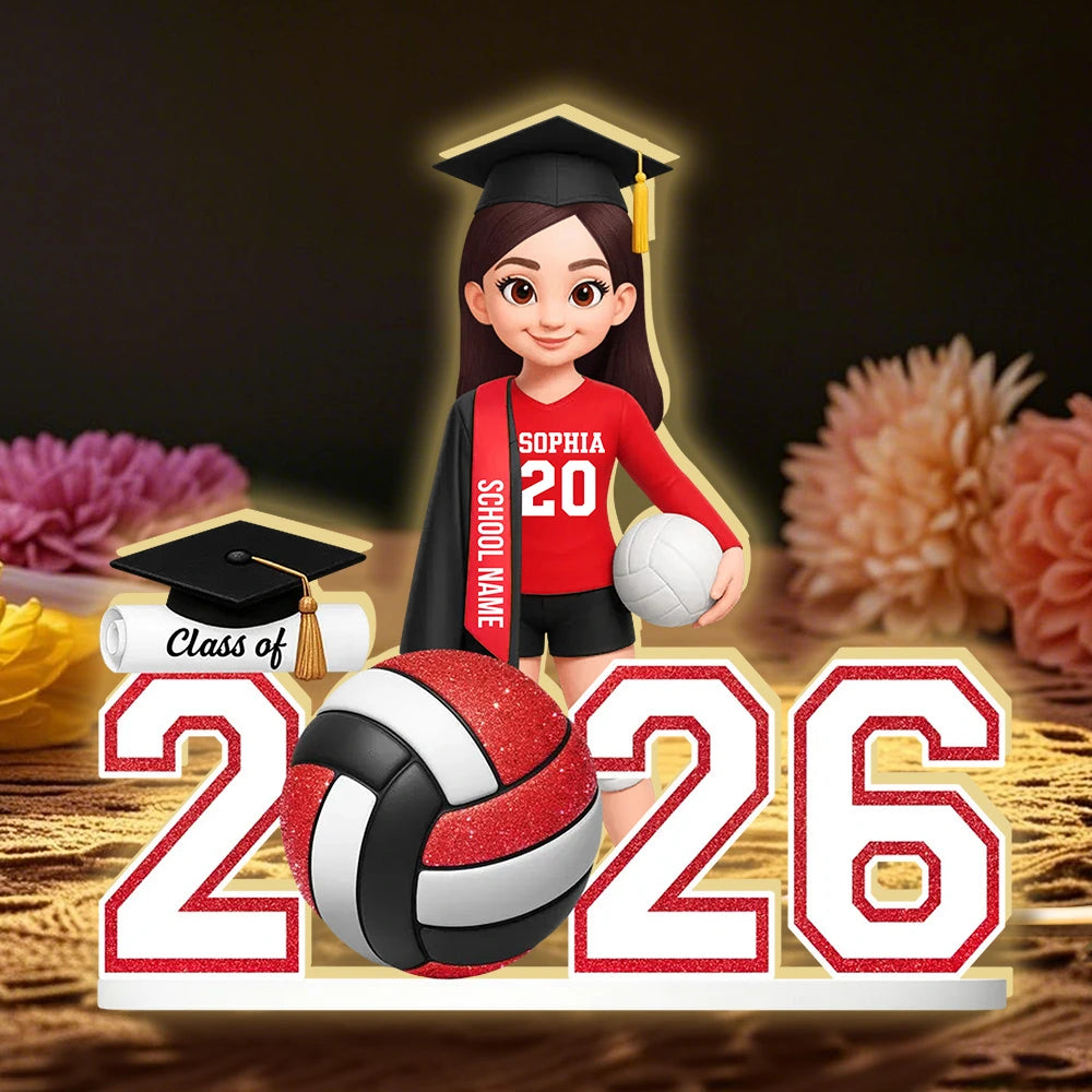 Graduation Acrylic Light Box with Custom Volleyball Player, Soft Atmosphere Lighting Keepsake for Class of 2025 and Unique Gift for Friends