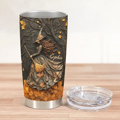 Personalized Insulated Travel Tumbler, Spooky Witch Autumn Art, Unique Gift for Fall Drink Lovers