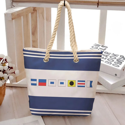 Personalized Nautical Flag Rope Handle Canvas Bag for Beach Days - Unique Coastal Gift for Her