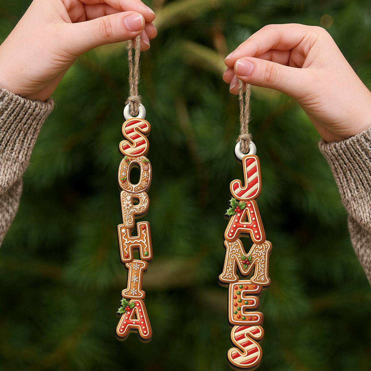 Personalized Gingerbread Letter Wooden Ornament, Festive Tree Decor, Unique Christmas Gift for Family & Kids