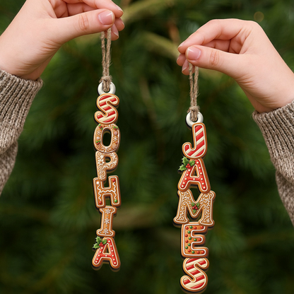 Personalized Gingerbread Letter Wooden Ornament, Festive Tree Decor, Unique Christmas Gift for Family & Kids