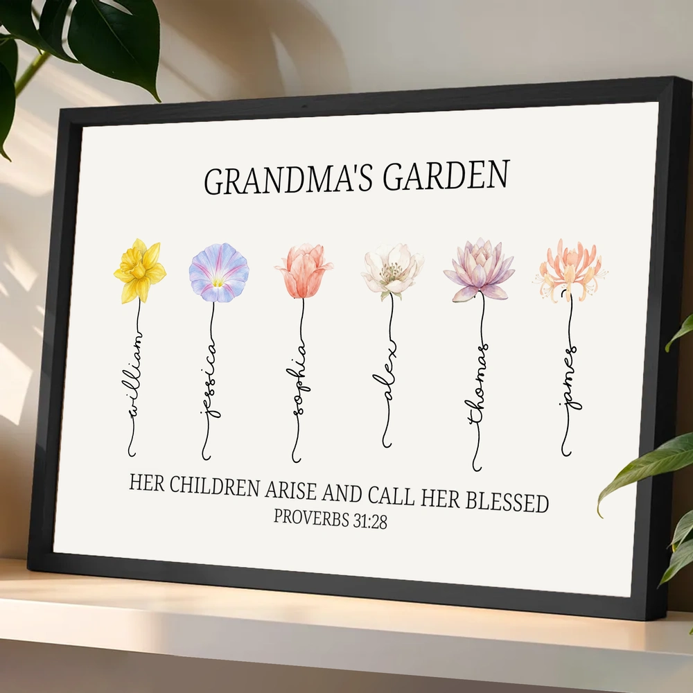 Grandma's Garden Poster Personalized Floral Name Print Family Keepsake Wall Decor A Meaningful Gift for Grandma