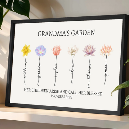 Grandma's Garden Poster Personalized Floral Name Print Family Keepsake Wall Decor A Meaningful Gift for Grandma