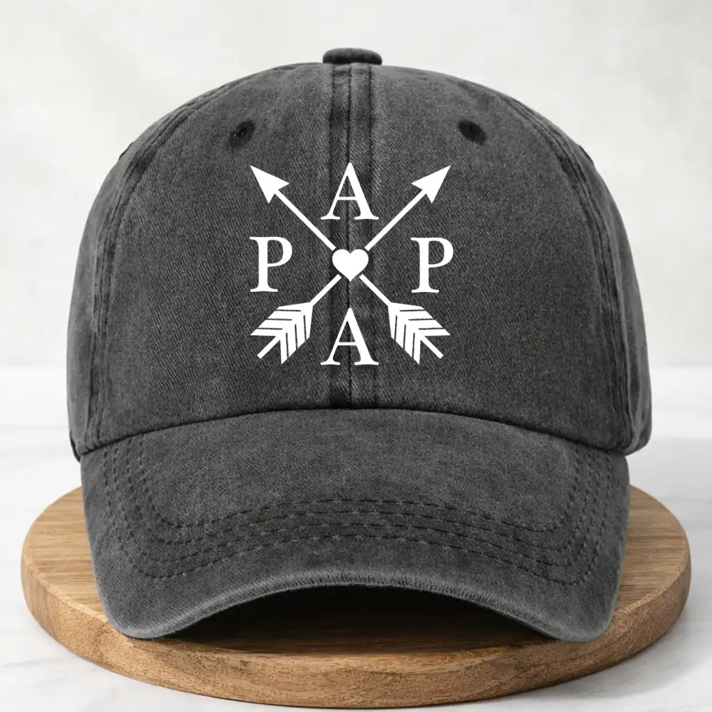 Personalized Washed Denim Baseball Cap, Papa Arrow Heart Design, Unique Father's Day Gift for Dad