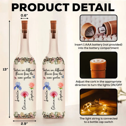 Sisters Are Different Flowers Bottle Lamp, Personalized Floral Bottle Lamp for Cozy Ambient Light, Thoughtful Gift for Sister