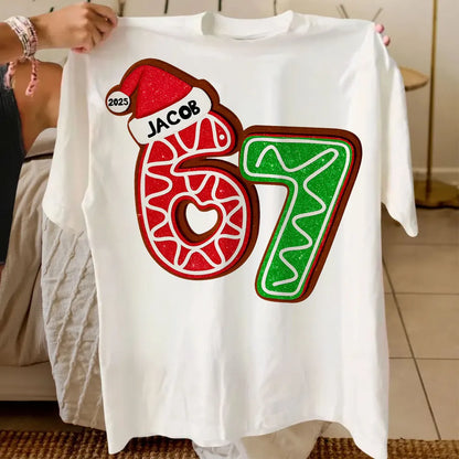 Funny Custom 6 7 Classic Tee, Santa Hat Christmas Number Shirt, Personalized Teen Grandkid Gift & Playful Holiday Party Top