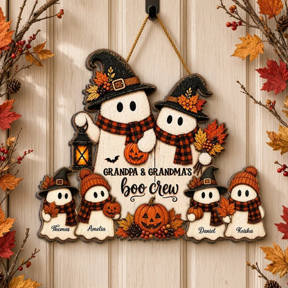 Personalized Grandpa and Grandma's Boo Crew Wooden Sign, Vintage Ghost Family Decor, Creative Gift for Grandparents