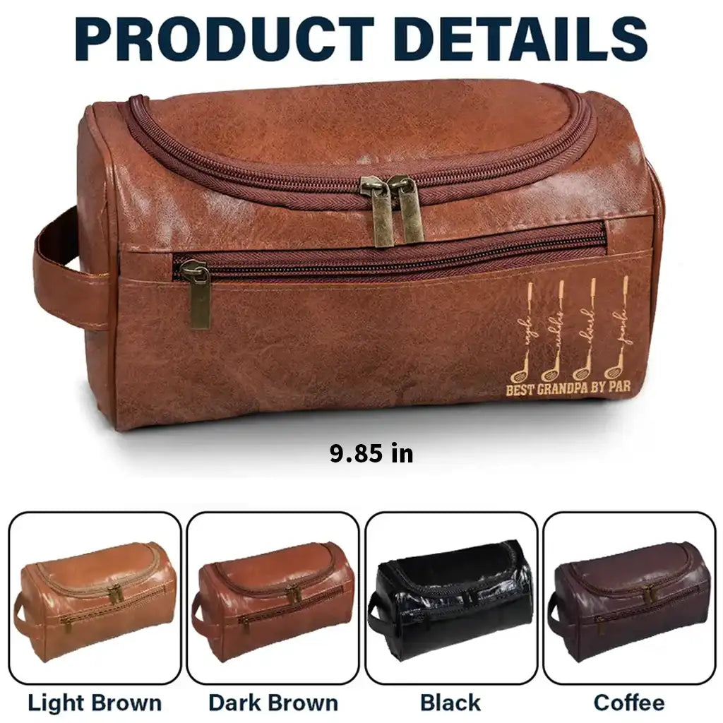 Personalized Leather Toiletry Bag for Dad, Golf Club Design, Unique Creative Gift for Travel