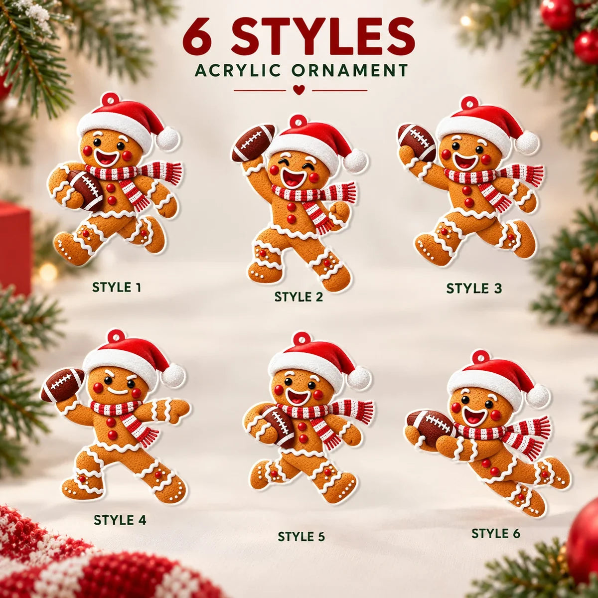 Personalized Acrylic Ornament, Gingerbread Football Player on a Christmas Tree, Unique Gift for Sports Lovers