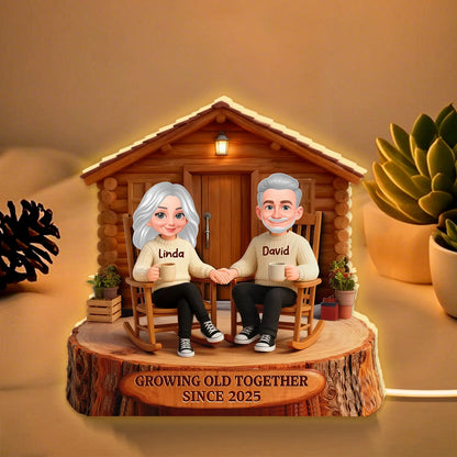 Personalized Acrylic Light Box Cabin Couple Rocking Chairs Warm Glow Keepsake, Unique Gift for Couples