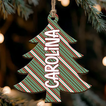 Personalized Wooden Ornament, Plaid Christmas Tree Keepsake, Unique Gift for Family