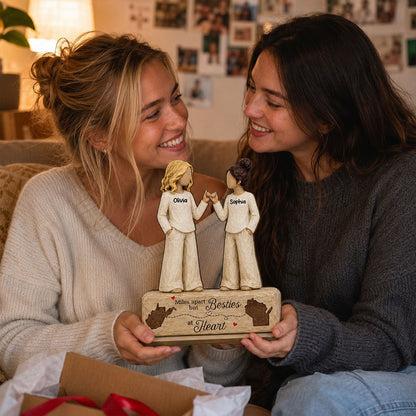 Personalized Wooden Plaque, Miles Apart Besties at Heart, Unique Gift for Long-Distance Friends