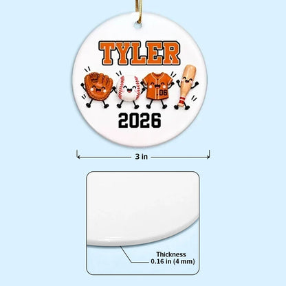 Personalized Ceramic Ornament with Cute Baseball Gear, Unique Christmas Gift for Players and Baseball Fans
