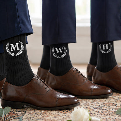 Embroidered Cotton Socks with Custom Monogram, Dress Shoe Styling, Creative Gift for Dad or Husband