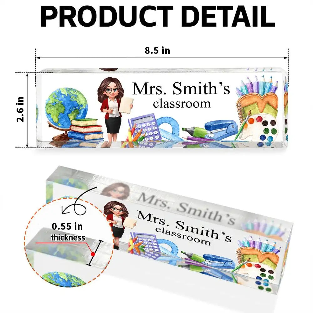 Custom Rectangle Acrylic Block Plaque with Standing Teacher Art, Creative Back to School Gift for Teacher