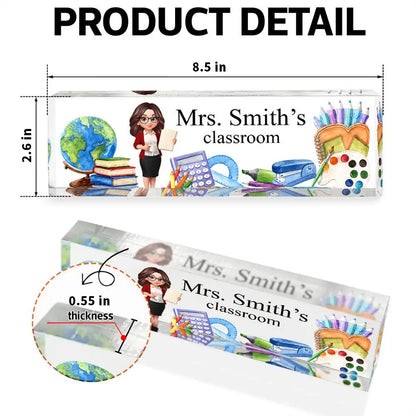 Custom Rectangle Acrylic Block Plaque with Standing Teacher Art, Creative Back to School Gift for Teacher