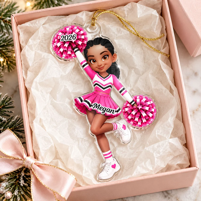 Personalized Acrylic Ornament, Colorful Cheerleader Raising Pom-Poms, Creative Gift for Daughter or Granddaughter